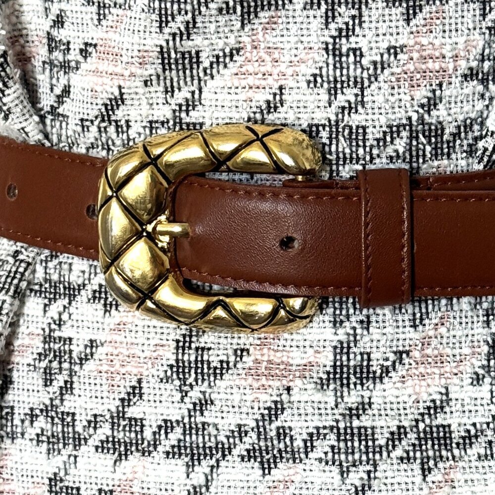 Milor Women's Belt Brown Faux Leather Gold Buckle Size ML
